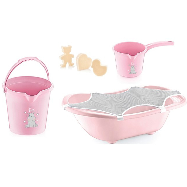 BabyJem Set za Kupanje Bebe (5 Delova) Pink (kadica, podloga, sundjer, bokal, kofica) 92-24392 - ODDO igračke