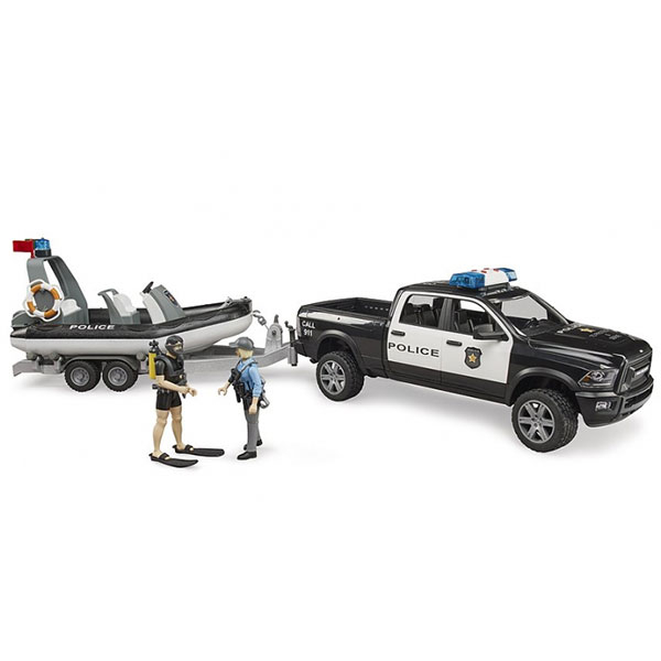 Bruder Policijski džip RAM 2500 sa prikolicom, čamcem i 2 figure 025076 - ODDO igračke