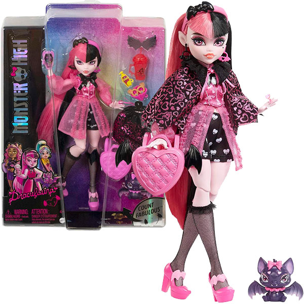 Monster High lutka Draculaura sa dodacima i slepim mišem HHK51 - ODDO igračke