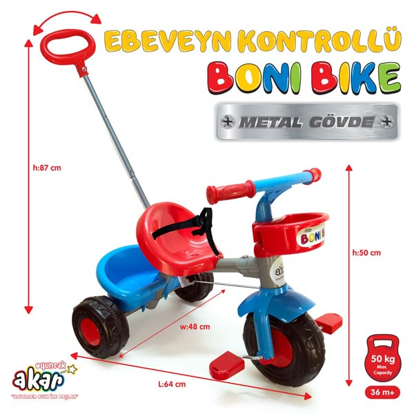 Tricikl Boni plavo crveni sa ručkom 393970 - ODDO igračke