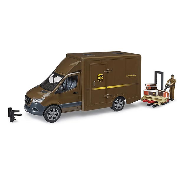 Kamion MB Sprinter UPS sa kurirom, viljuškarom i paletama Bruder 026783 - ODDO igračke