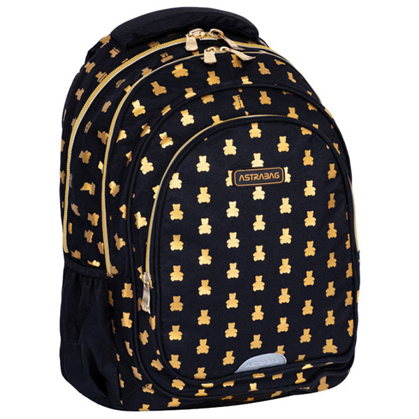 Ranac za školu anatomski 3zipa veći AB300 Golden Teddy 24.Astrabag crno-zlatni 502024090 - ODDO igračke