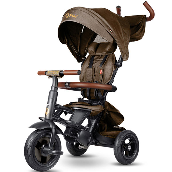 Tricikl sa ručkom za decu Rito Deluxe 3/1 braon Qplay 41312404 - ODDO igračke