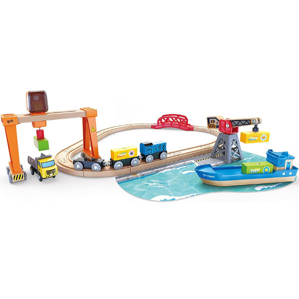Drvena igračka Vozić Lift & Load Harbour Set Hape Toys 22003343 - ODDO igračke