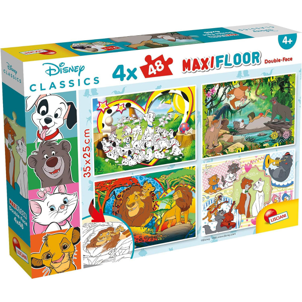 Slagalica Lisciani 4x48pcs MaxiFloor Disney Classic 2u1 složi i oboji 91737 - ODDO igračke