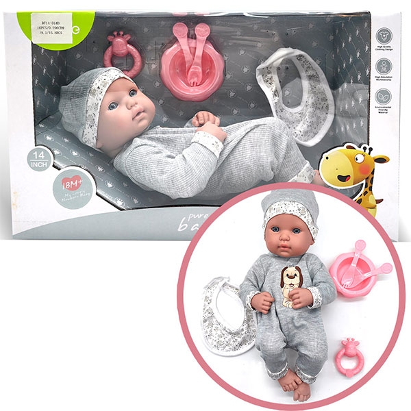 Lutka beba 35 cm siva sa posudom za hranu 1043813 - ODDO igračke