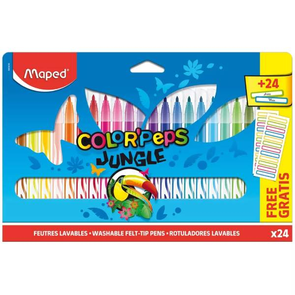 MAPED flomasteri JUNGLE 24 + 24 nalepnice M845436 - ODDO igračke